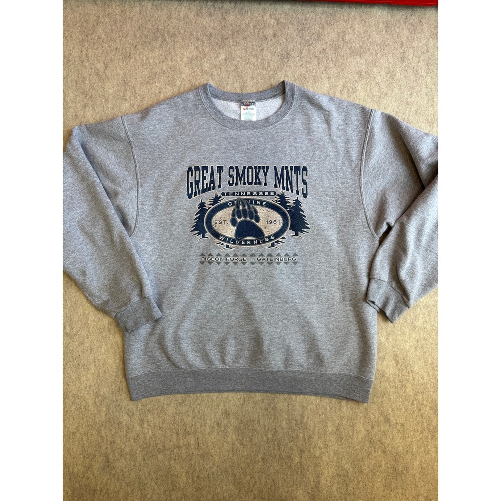 Jerzees Great Smoky Mountains Tennessee Bear Paw Graphic Sweatshirt Gray Large